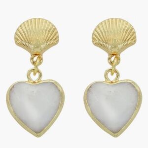 Panacea Gold Shell White Heart Stone Drop Earrings NWT